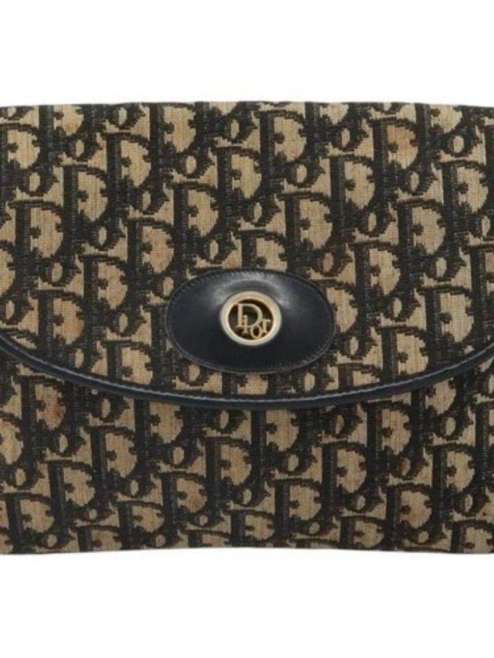 Christian Dior Trotter Canvas Shoulder Bag Navy Gold Auth 168551 - Picture 2 of 16